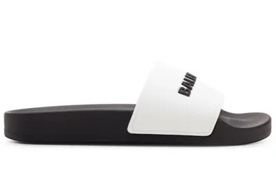 Pre-owned Balenciaga Pool Slides Logo (women's) Sneakers In White Black