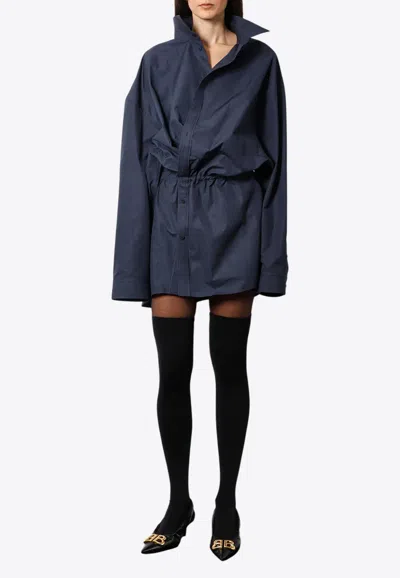 Balenciaga Women Mini Shirt Style Dress In Blue