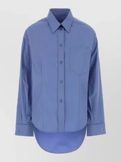 Balenciaga Poplin Shirt Chest Pocket Curved Hem In Blue