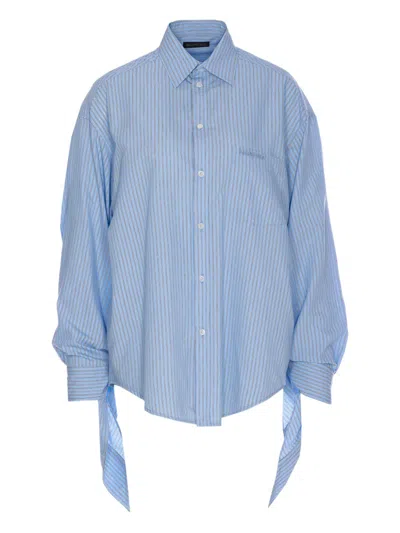 Balenciaga Light Blue Striped Shirt With Knotted Cuffs