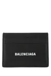 Balenciaga Black Card Holder With Logo Lettering On The Front In Grained Leather Man In 1090