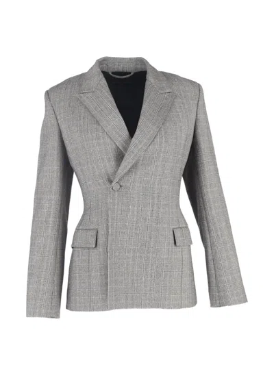 Pre-owned Balenciaga Prince Of Wales-check Blazer In Gray
