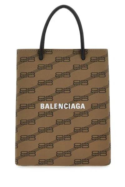 Balenciaga Printed Canvas Mini Phone Case In Brown