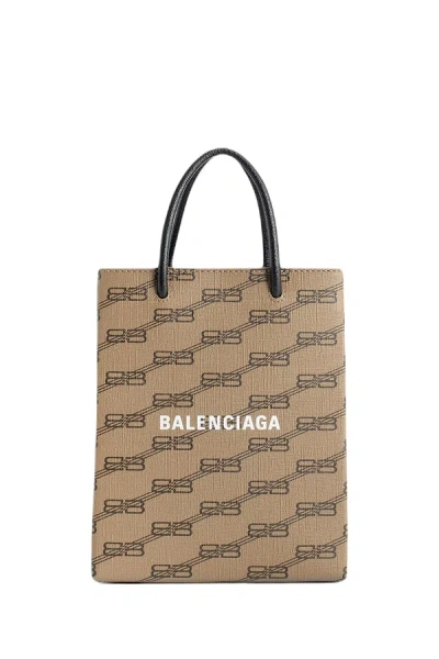 Balenciaga Bb Monogram Printed Tote Bag In Brown