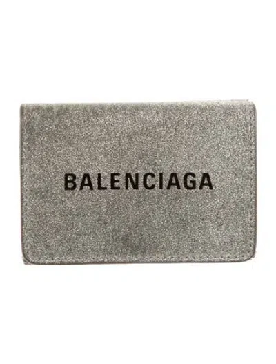 Pre-owned Balenciaga Printed Card Holder In Metallic/silver