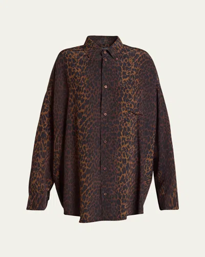 Balenciaga Printed Cocoon Silk Shirt In Brown
