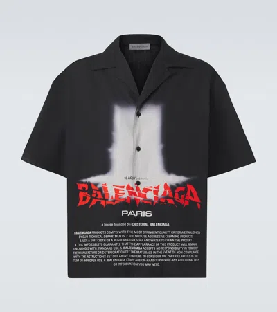 Balenciaga The Door Short Sleeve Cotton Bowling Button-up Shirt In Black