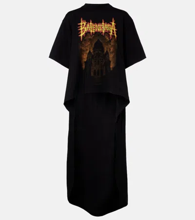 Balenciaga Crewneck Cotton T-shirt With Print In Black