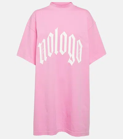 Balenciaga Oversized Cotton T-shirt With Graphic Contrast In Pink