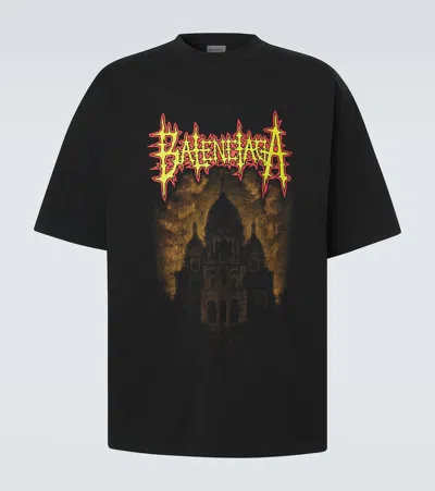 Balenciaga Men Crew Neck T-shirt In Cotton With Print In Black