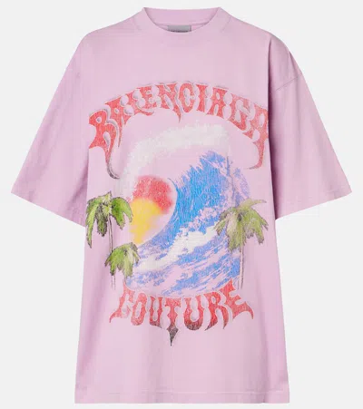 Balenciaga Printed Cotton Jersey T-shirt In Pink