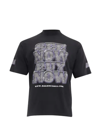 Pre-owned Balenciaga Printed Cotton T-shirt In Black