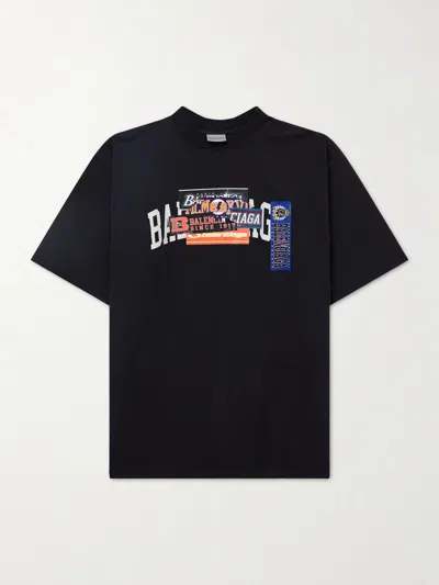 Balenciaga Relaxed Fit Cotton T-shirt With Graphic Print In Black