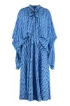 Balenciaga Blue Long Dress With All-over Print And Bow Closure In Fabric Woman