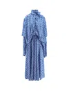 Balenciaga Patterned Drape Midi Dress In Blue