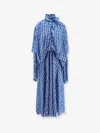 Balenciaga Patterned Draped Midi Dress In Blue