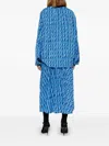 Balenciaga Double Sleeves Printed Dress With Self-tie Neckline In Blue