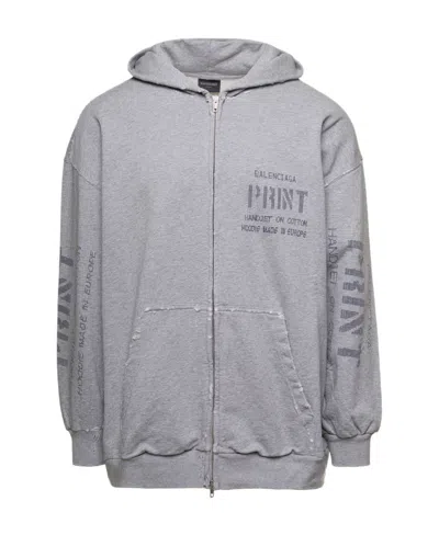 Balenciaga Printed Hooded Sweater In Gray