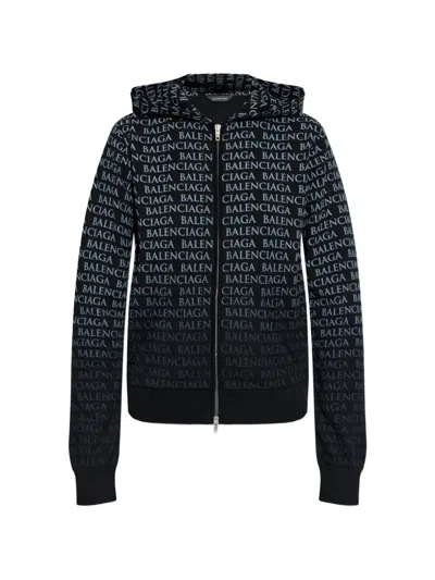 Balenciaga Printed Hoodie In Black