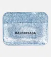 Balenciaga Printed Leather Card Holder In Denim Blue/ L Black