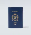 Balenciaga Printed Leather Passport Holder In Blue