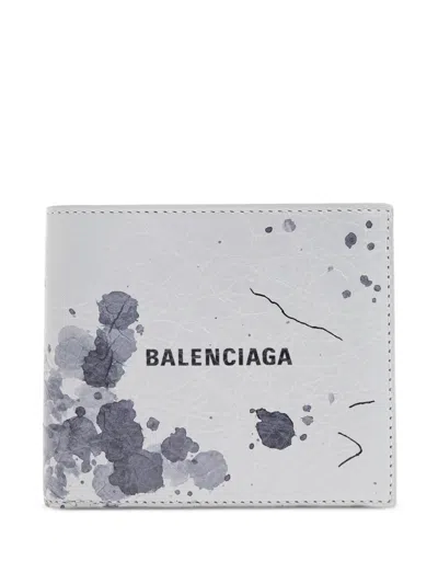 Balenciaga Printed Leather Wallet In White