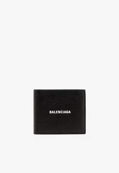 Balenciaga Printed Logo Leather Wallet In Black