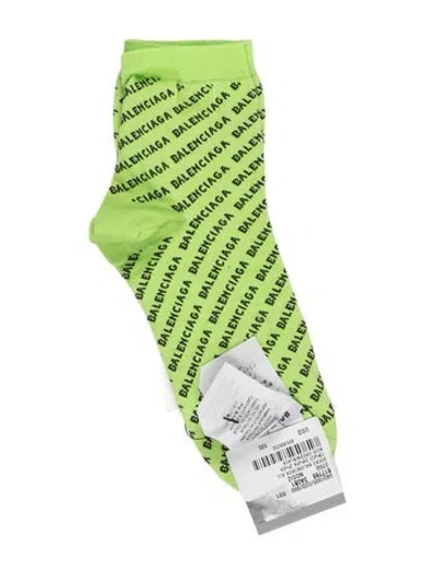 Pre-owned Balenciaga Printed Logo Socks  W/tags In Green