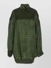Balenciaga Crocodile Print Satin Button Down Cocoon Blouse