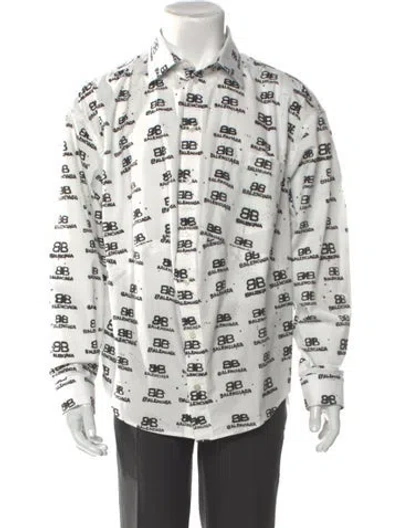 Pre-owned Balenciaga Printed Long Sleeve Shirt In White