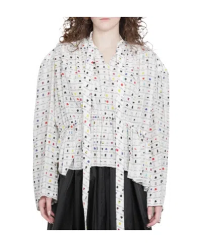 Balenciaga Printed Long-sleeved Blouse In White