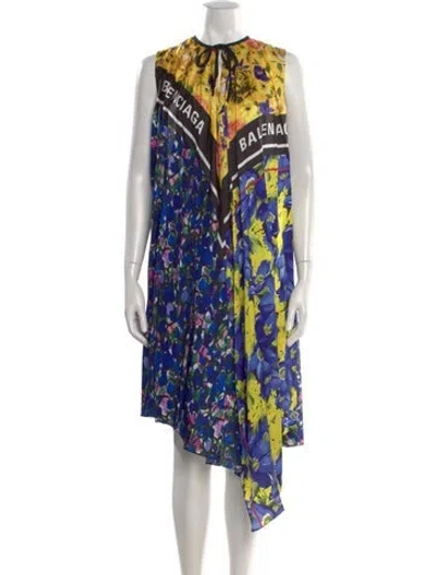 Pre-owned Balenciaga Printed Midi Length Dress In Blue
