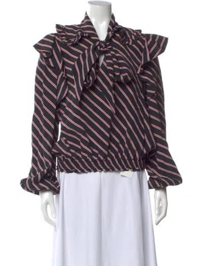 Pre-owned Balenciaga Printed Mock Neck Blouse In Black