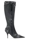 Balenciaga Cagole White Pointed High-boots With Studs And Buckles In Leather Woman In Black