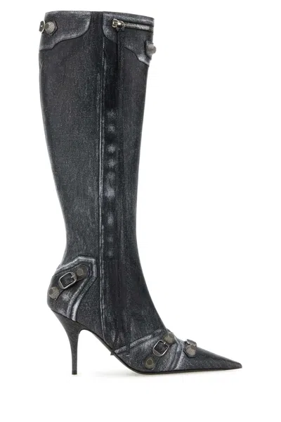 Balenciaga Printed Nappa Leather Cagole Boots With 9 Cm Heel In Blue
