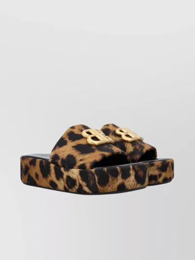 Balenciaga Printed Nylon Rise Slippers In Black