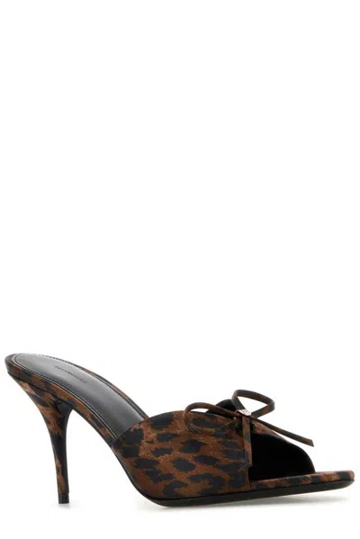 Balenciaga Printed Satiin Knife Bow Mules