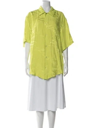 Pre-owned Balenciaga Printed Short Sleeve Button-up Top In Blue