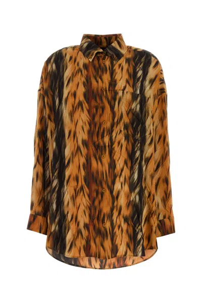 Balenciaga Printed Silk Oversize Shirt In Yellow