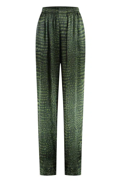 Balenciaga Printed Silk Pajama Pants In Green