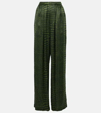 BALENCIAGA PRINTED SILK SATIN WIDE-LEG PANTS