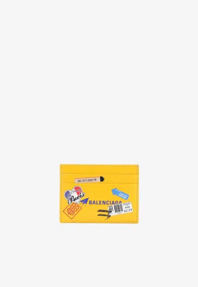 Balenciaga Printed Stamps Leather Cardholder In Yellow