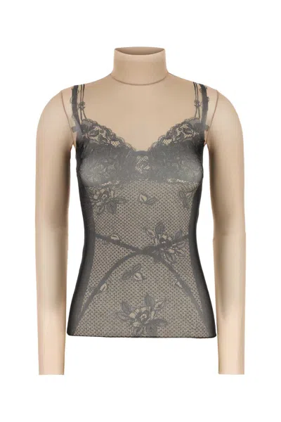 Balenciaga Printed Stretch Tulle Top In Gray