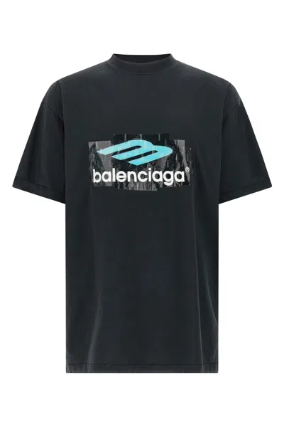 Balenciaga Logo Print Crew Neck Short Sleeve T-shirt In Black