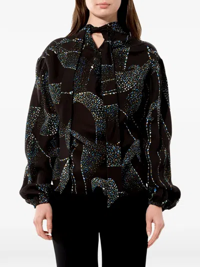 Balenciaga Printed Tie Neck Blouse In Black