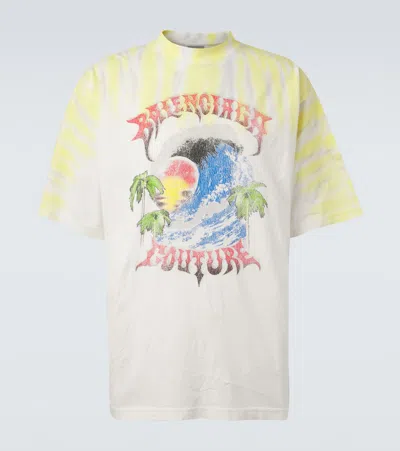 Balenciaga Extreme Tie Dye Printed Cotton T-shirt In Multi