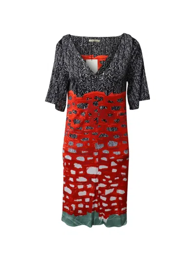 Pre-owned Balenciaga Printed V-neck Dress In Red