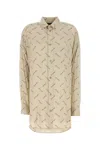 Balenciaga Beige Oversized Shirt With All-over Printed Logo In Viscose Woman In Lightbeigeblack