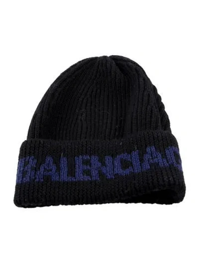 Pre-owned Balenciaga Printed Wool Beanie In Black