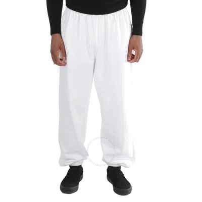 Balenciaga Pris Logo White Cotton Stretch Knee Sweat Pants In White/black